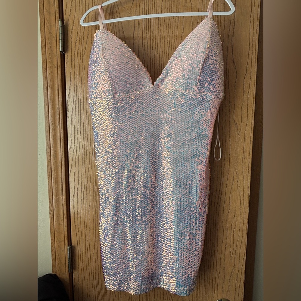 Sequin V-Neck Pink Dress